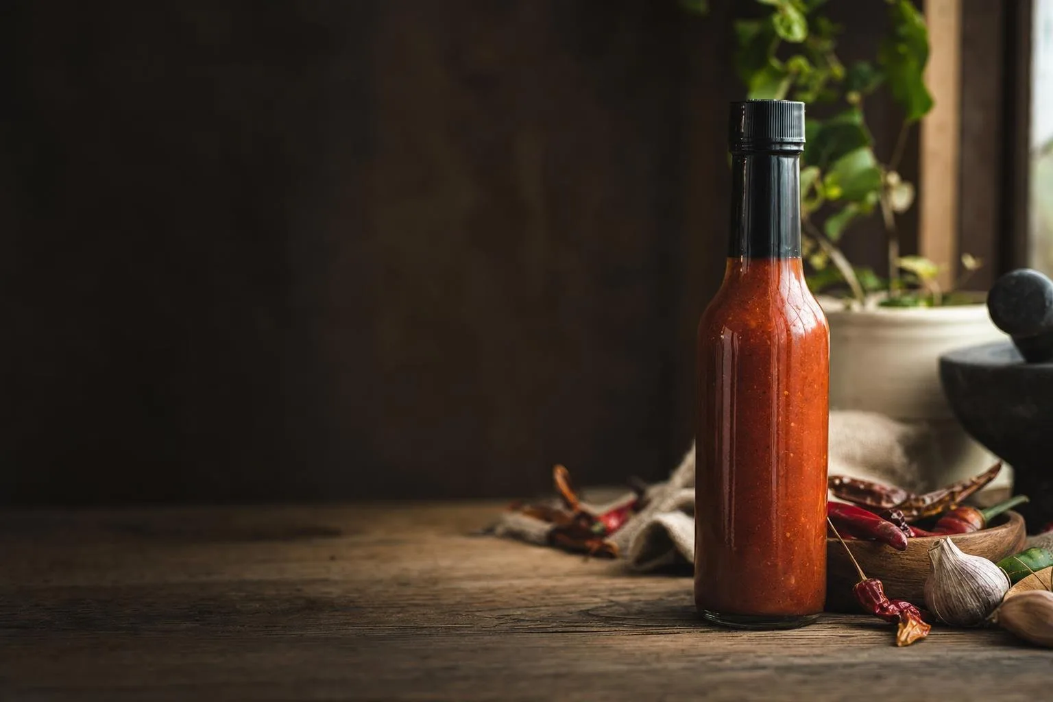 Barrel-Aged Hot Sauce on a table